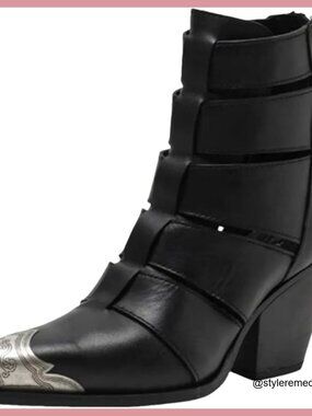 Women's Western Cowgirl Ankle Boots Stacked Block Heel Faux Leather